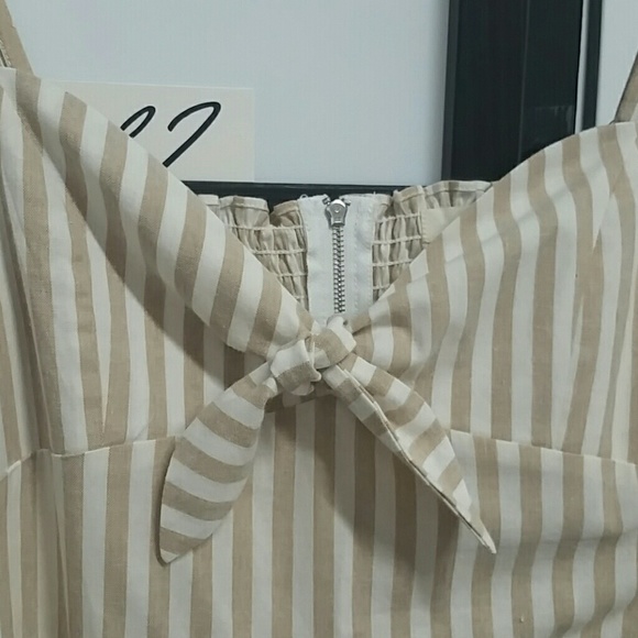 Tan Striped jumpsuit with bow tie - Picture 6 of 7
